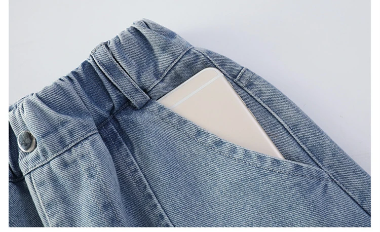 Schmal geschnittene, gebogene Jeans für Teenager-Mädchen, modische, gerade geschnittene Denim-Hosen, Kinder-Frühlingsjeans, Alter 5 bis 14 Jahre – Detail 12