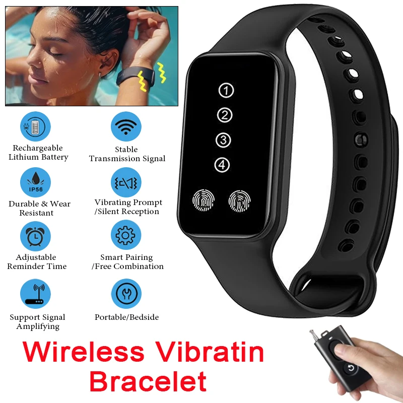 Wireless Caregiver Pager Waterproof Vibration Wristband Receiver One-Button Emergency Call Device for Hotel Nursing Home