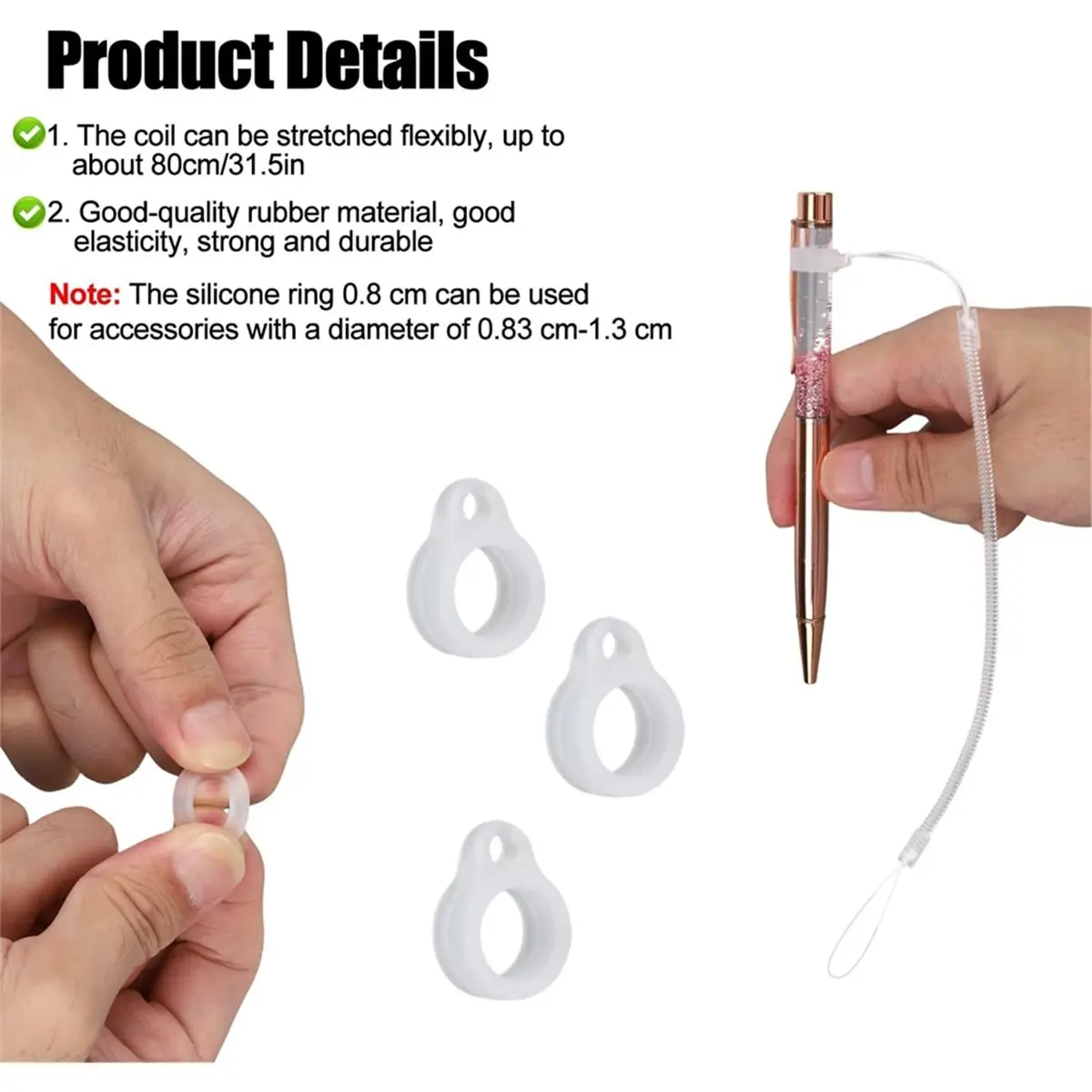 10pcs Pen Lanyards, Anti-Lose Pen Leash with Silicone Loops Elastic Lanyard Tether for Tethering Stylus to Touchscreen
