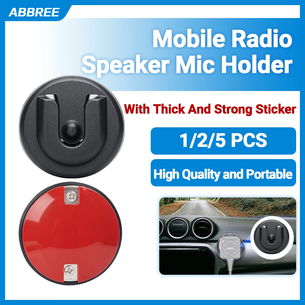 ABBREE Walkie Talkie Speaker Mic Holder Strong Adhesive Car Mount Bracket for AR‑218 AR‑318 AR‑8118 Mobile Radio Hand Microphone