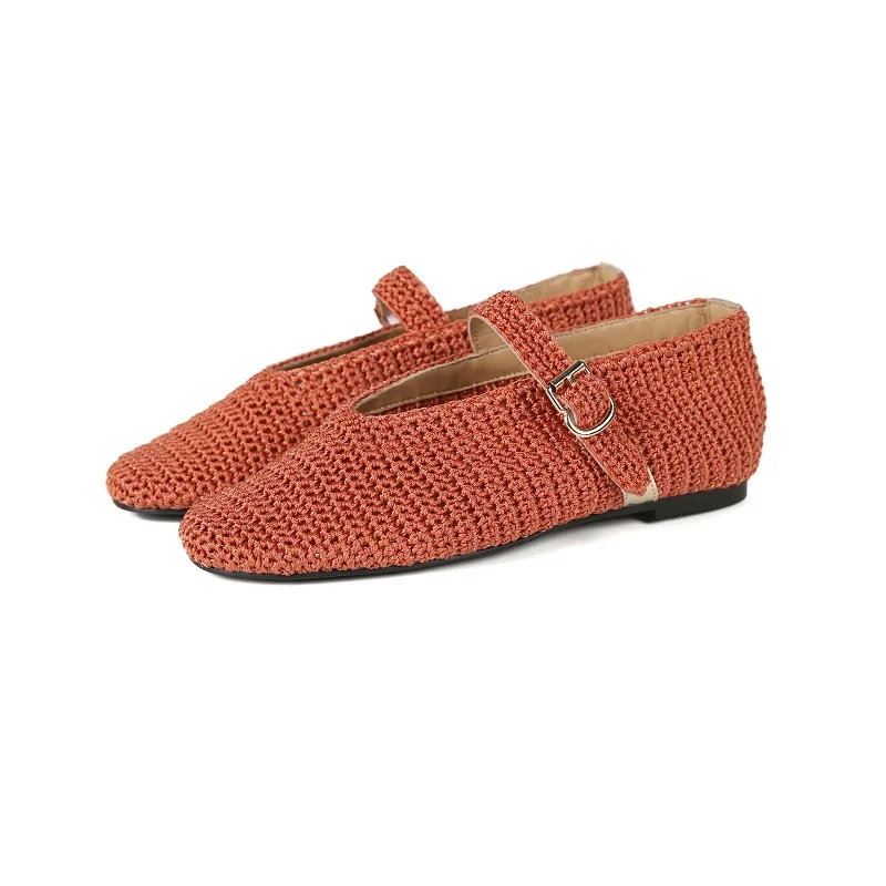 

Женская обувь Летняя простая обувь Плетеные балетки на плоской подошве с круглым носком Мэри Джейн для девочек на плоской подошве Корейский стиль Мюли ручной работы Повседневная обувь