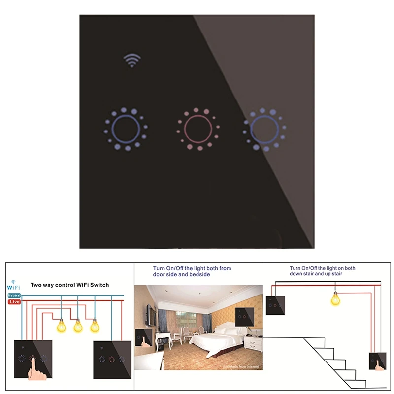 

Розничный контактный выключатель света Wi-Fi умный дом настенный двойной переключатель управления/стандарт ЕС/Великобритании для приложения Google Home Alexa Tuya