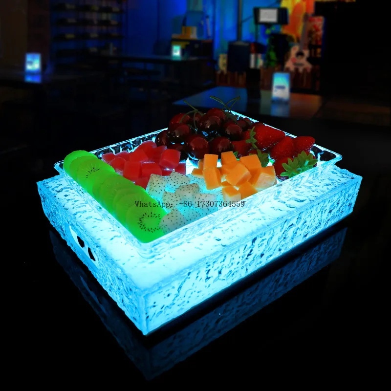 

Светящаяся акриловая тарелка с фруктами в виде льда, КТВ, ночная вечеринка, клуб, новая тарелка с фруктами, тарелка с закусками, тарелка с сухофруктами