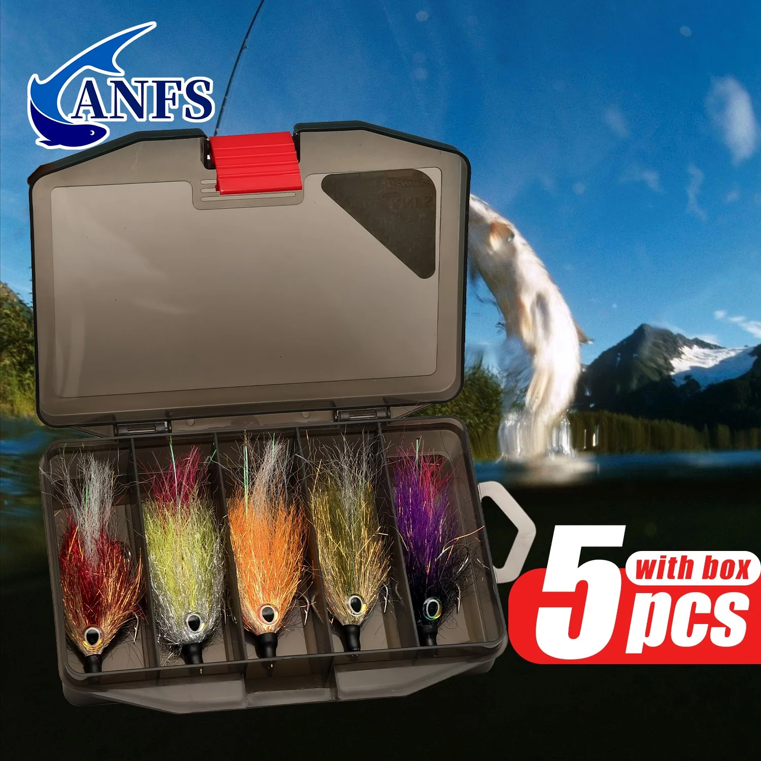ANFS 5개입 수제 대형 스트리머 플라이 - 벨트 루어 트레발리, 퍼치, 송어 바다 낚시 인조 미끼에 적합