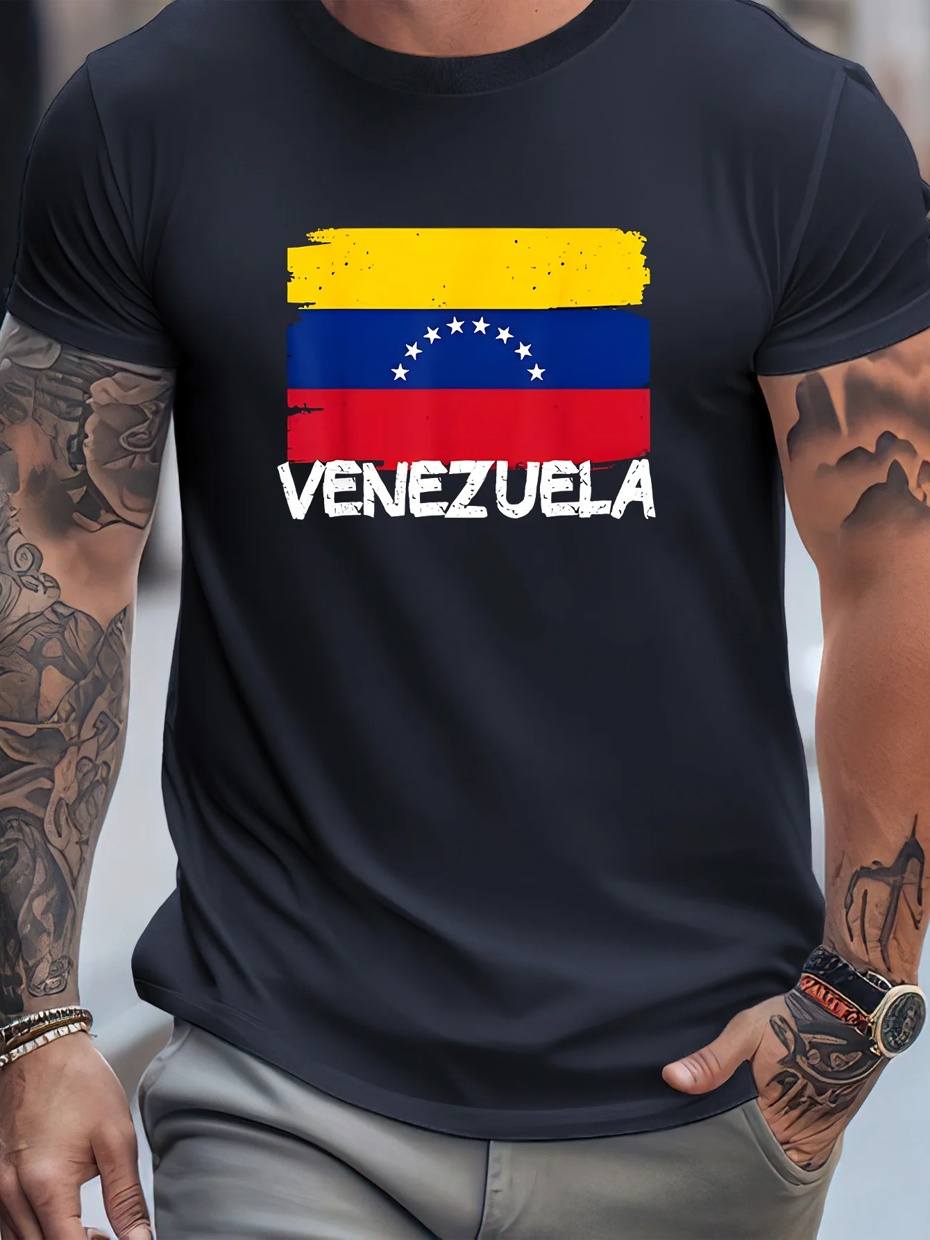 

VENEZUELA Letter & Graphic Print Tee Shirt, Tees For Men, Casual & Comfy Short Sleeve