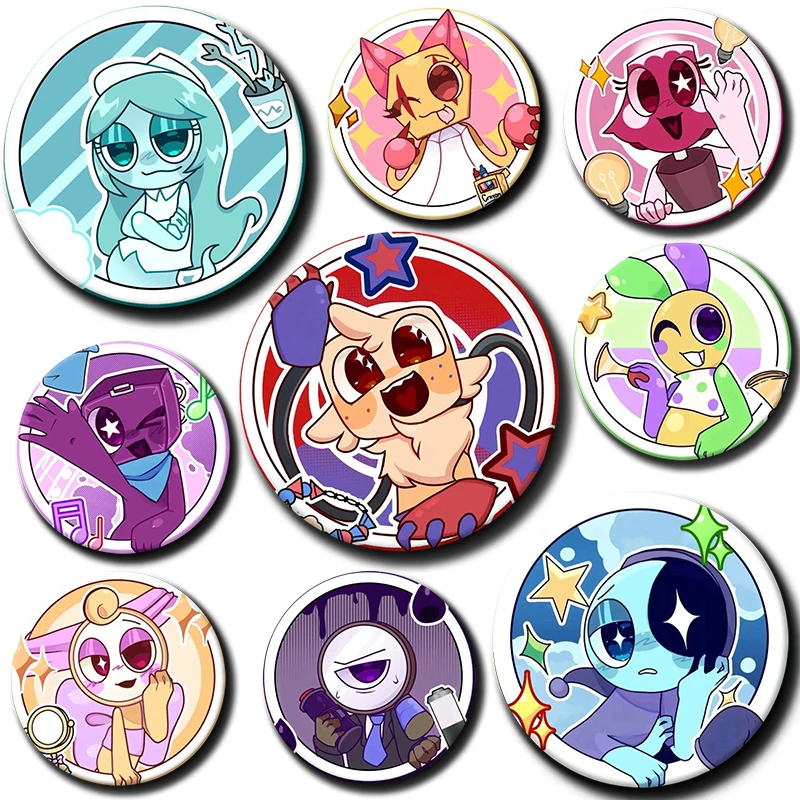58mm Hot Horror Game Dandys World Sprout Anime Creative Pin Cartoon Funny Meme Brooch Tinplate Badge for Bag Clothes Decor Gifts