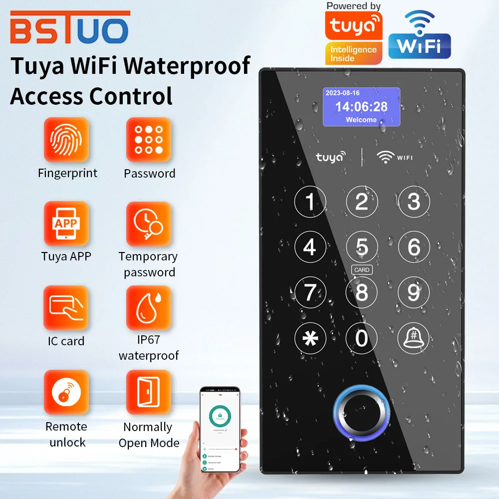 

Support Tuya APP Fingerprint Access Control Machine RFID 13.56Mhz Card Reader 2.4G WiFi Remote Management Home Security Syste
