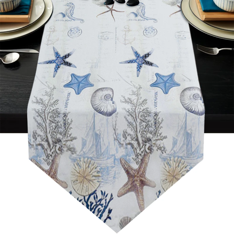 Ocean Starfish Shell Table Flag Birthday Party Decoration Table Flag Dining Table Cotton Linen Tablecloth Table Flag Placemat