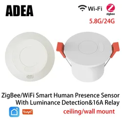 ZigBee3.0/Wifi 24G MmWave Radar Human Presence Motion Sensor For Light Switch Luminosity Detection 110/220V Tuya Smart Life Home