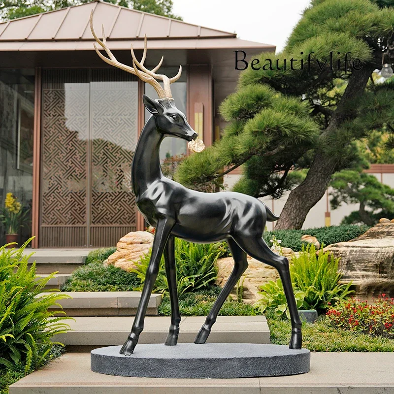 Abstract fiberglass hotel sculpture club lawn sales department modern decoration imitation copper sika deer ornament