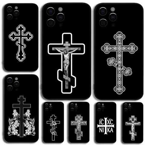 Apple iPhone 15,14,13,12,11,Pro,X,XS,Max,XR,Plus,Mini 소프트 블랙 커버용 정통 크로스 아이콘 전화 케이스