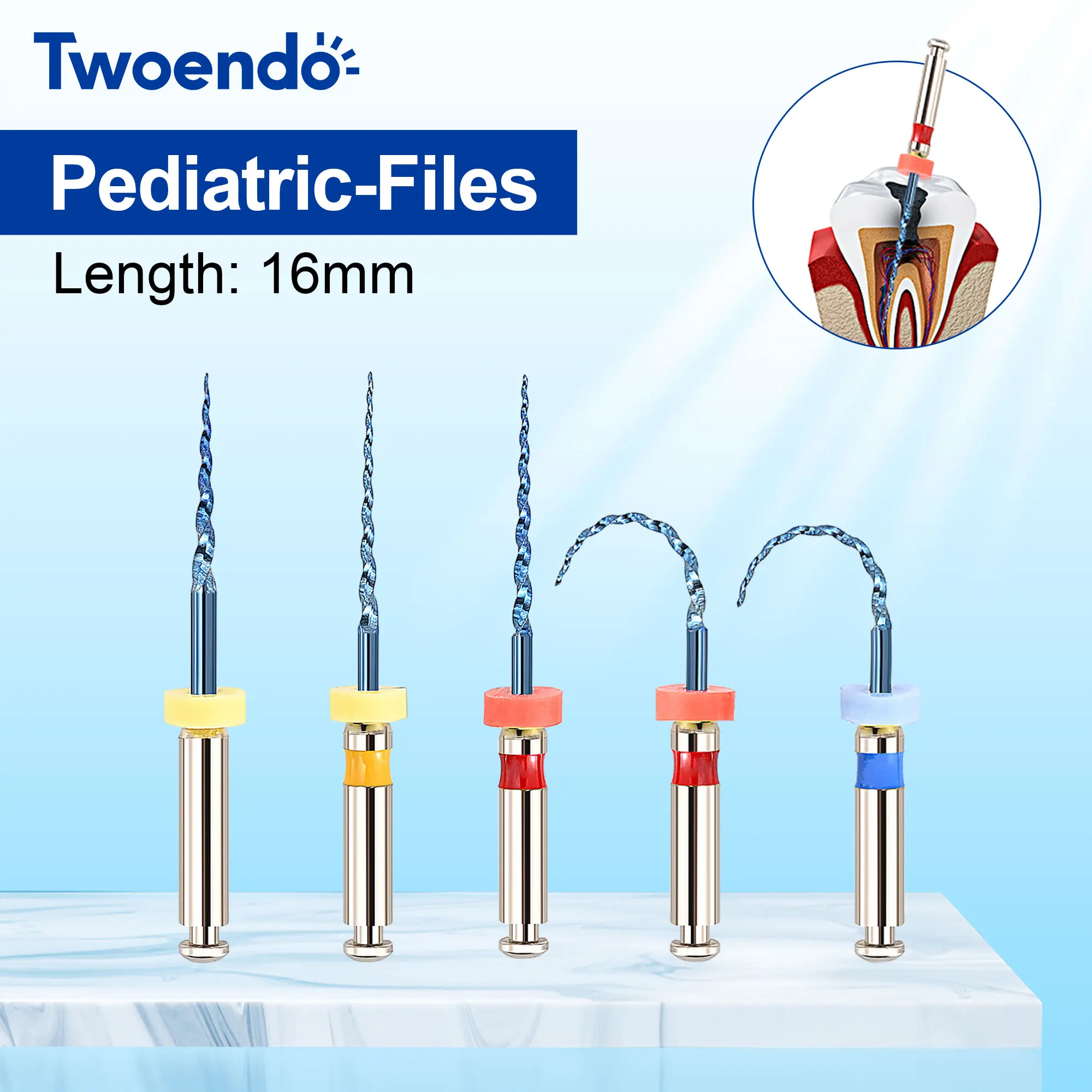 

Twoendo High Quality Dental Heat Activated Niti Rotary Endo Files For Baby Pediatric Files Dentist Instrument