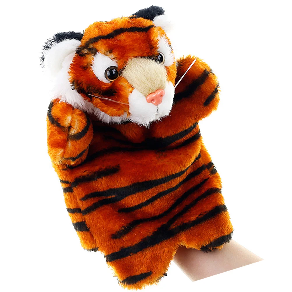 Tiger Toy Plush Hand Puppet Story Telling Props Role Play Accessory Party Favor Parent-child Interactive for Little Girls (