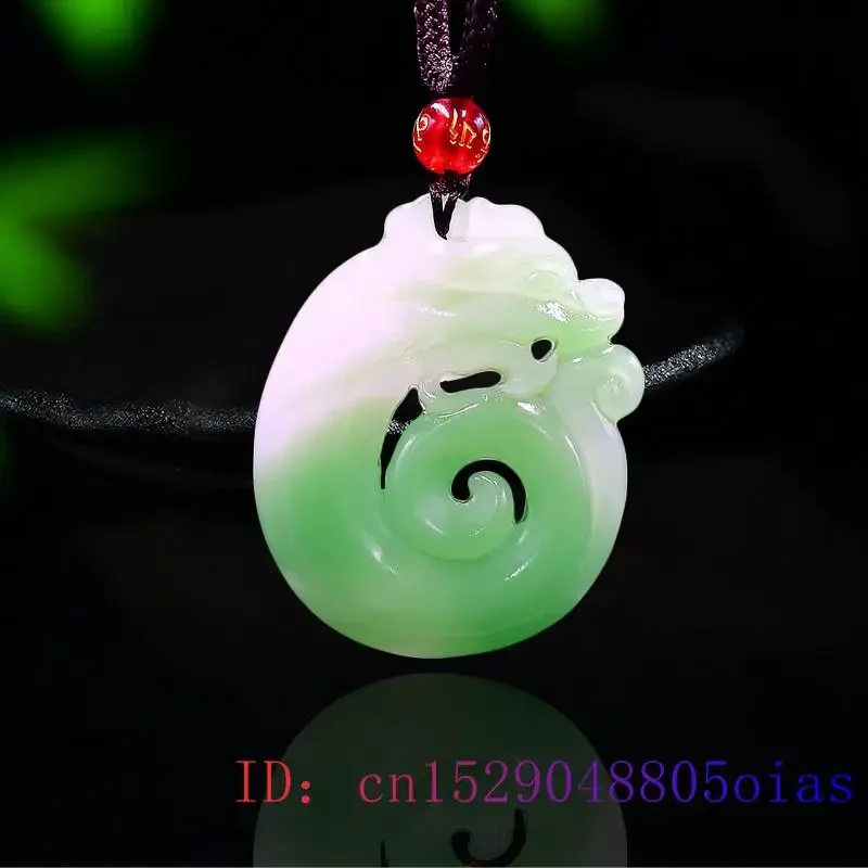 Jade Dragon Pendant Green Charm Necklace Gifts Double Sided Jewelry Chinese Natural Fashion Jadeite Amulet Carved