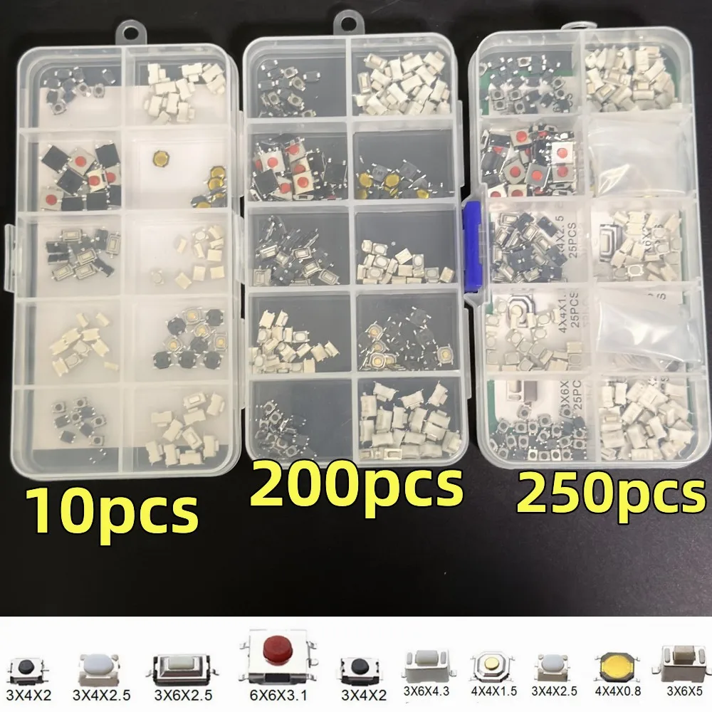 100/200/250 pcs 10 Types Car Keys Button Touch Microswitch Durable Car Remote Control Tablet Tactile Push Button Switch
