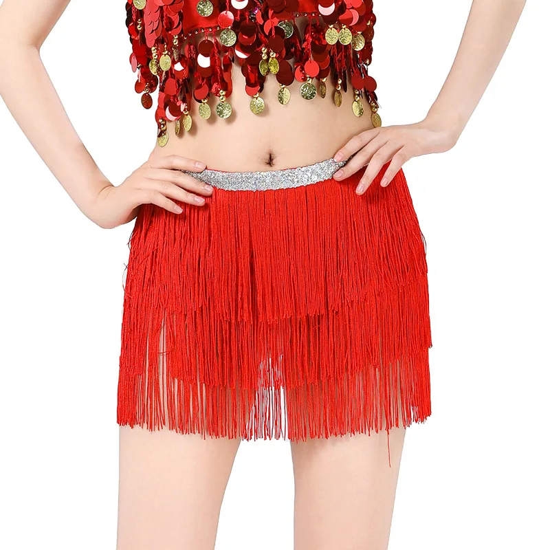 Women's belly dance encrypted fringed hip towel waist towel performance clothes waist chain Latin dance practice practice fring