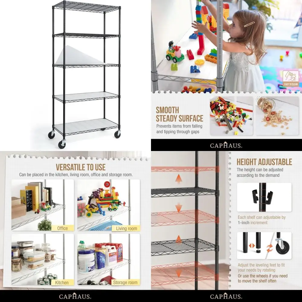 

Commercial Heavy-Duty Wire Shelving with Wheels, Leveling Feet, Liners for Storage, Metal Shelves, Garage Use, Utility Organizat