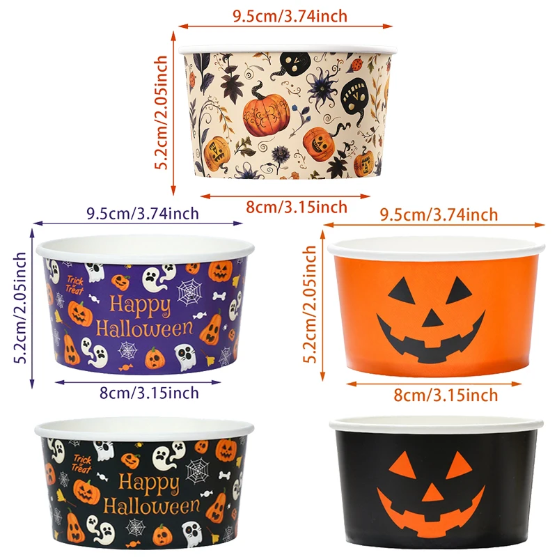 2026 Halloween-Muster Papierbecher mit Kürbis-, Geister- und Spinnen-Print, Snack- und Eiscreme-Schalen für Halloween-Feierlichkeiten zu Hause – Detail 2