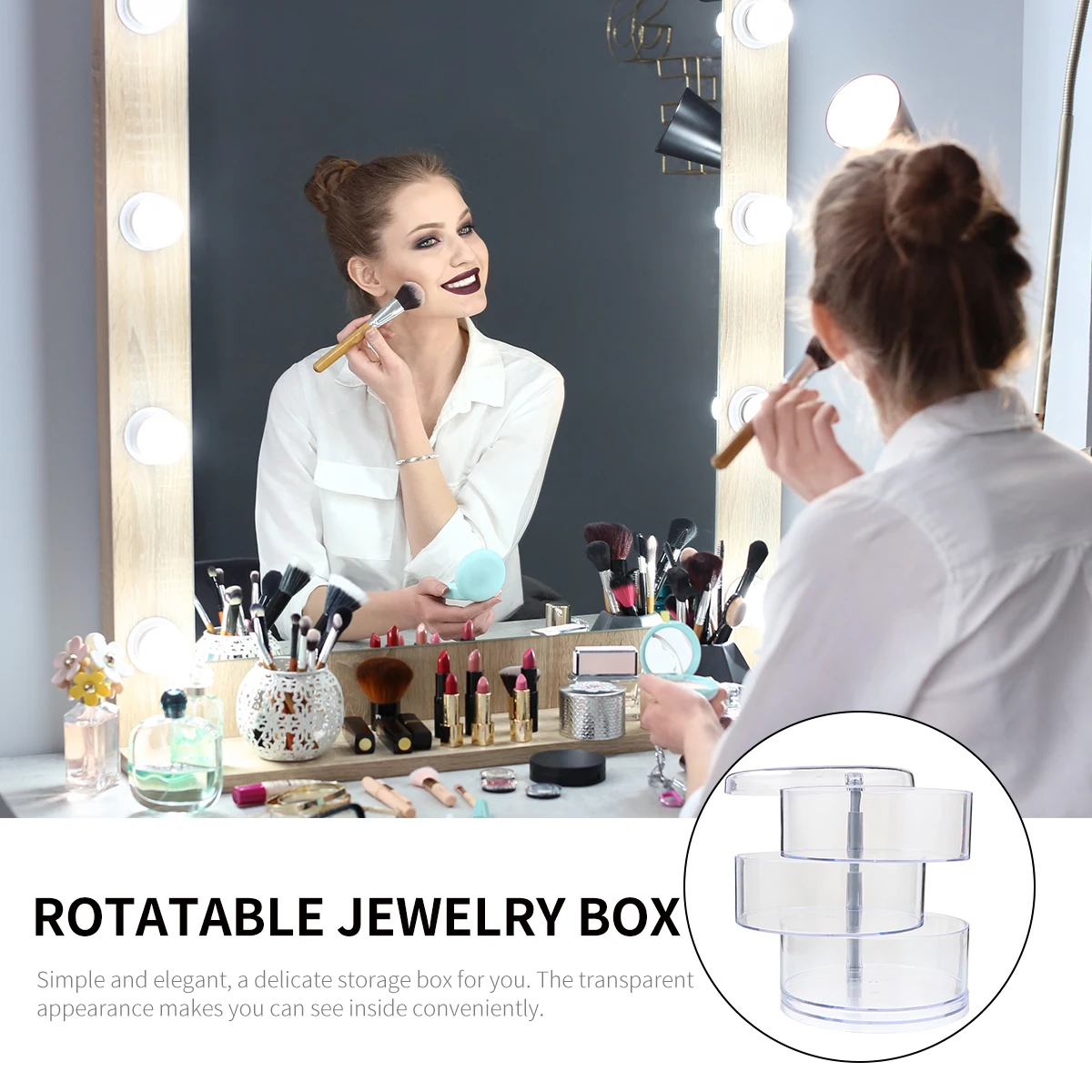 

1 pc 3-Layer Rotatable Jewelry Storage Box Large Capacity Dust-Proof Desktop Organizer Transparent Plastic Container For Home