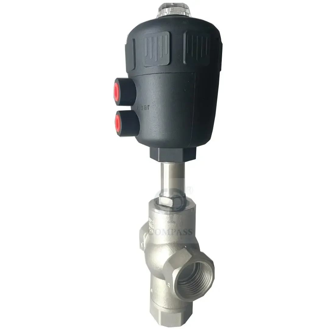 SS316 three way angle valve thread water angle valve SS pneumatic head angle seat valve