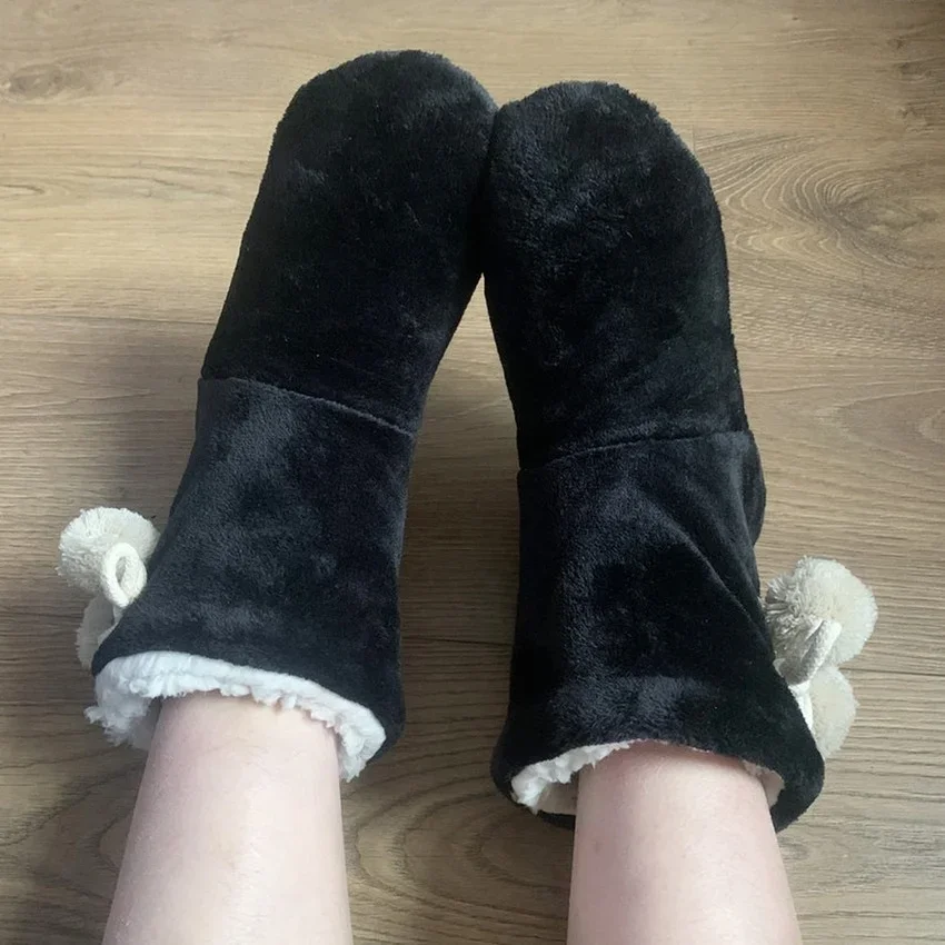 home Slipper Boots Womens Winter Warm Indoor Fur Ball Contton Plush Anti Skid Grip Thick Sole Fluffy Female Floor Shoes Ladies