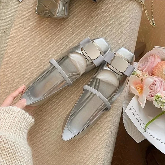 Plus Size 35-43 Women Pumps Flats Square ToeMary Jane Shoes Woman's Flat Balle Office Lady Leahter Shoes Soft Soles