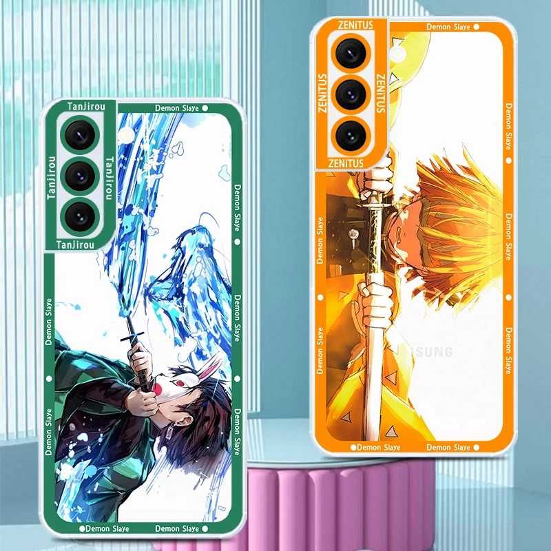 Anime Demon Slayer Tanjiro dla Samsung Galaxy S24 S23 S22 S21 S20 Plus FE Ultra A52 A53 A54 anielskie oczy przezroczyste etui na telefon