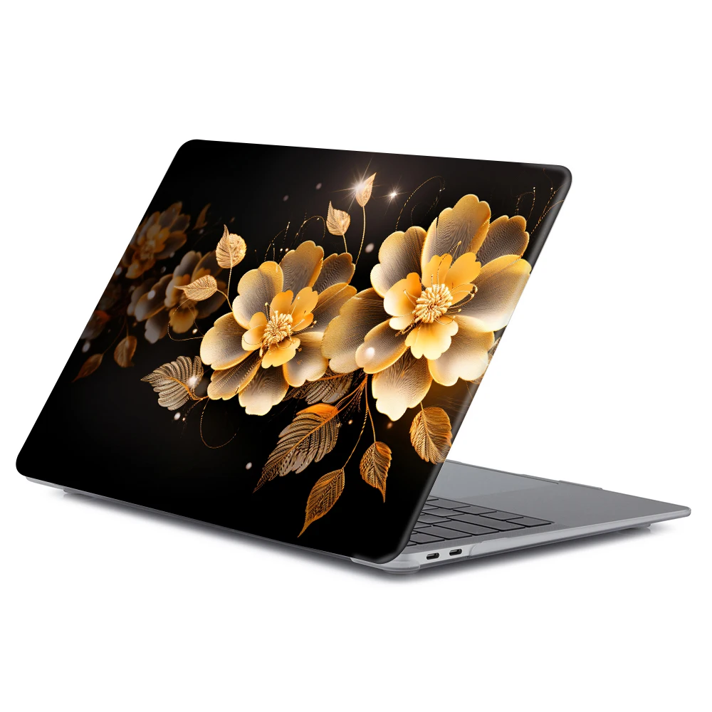Golden Flowers Laptop Case for MacBook Air 13 M5 2026 Cover M3 M4 2024 Air 13.6 Funda for MacBook Neo 13 A18 Pro14 16 Print Case