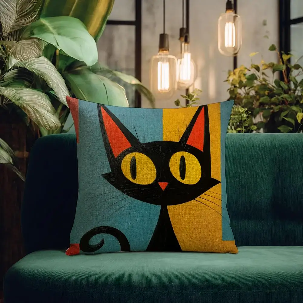 Art Picasso Cat Cushion Cover Natural Linen Pillowcase Set All-in-One Decor Cushion Cover for Sofa Bedroom Chair