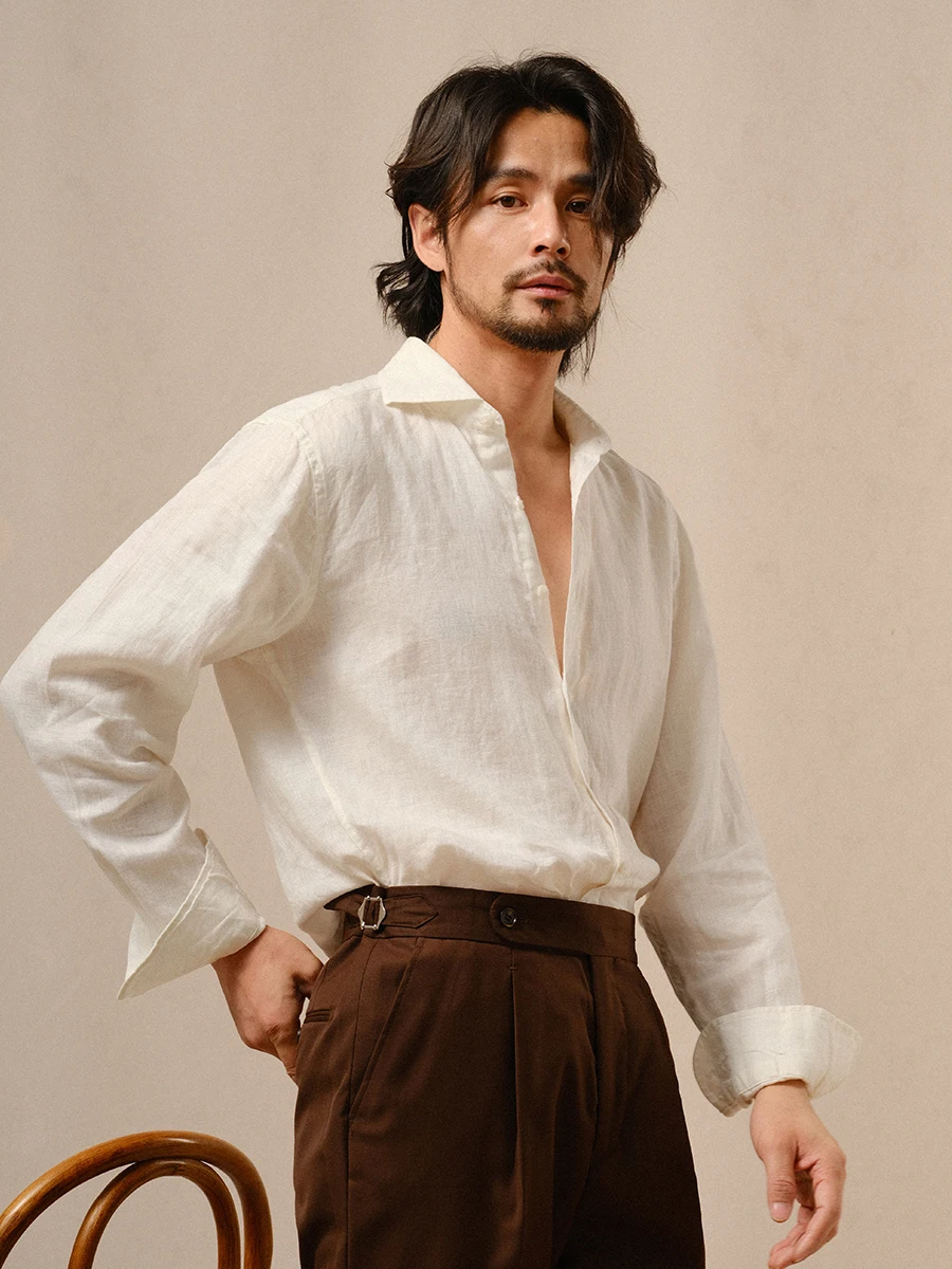 

Мужская рубашка Cultum из 100% льна с отложным воротником, длинным рукавом, дышащая, в итальянском стиле, для молодежи