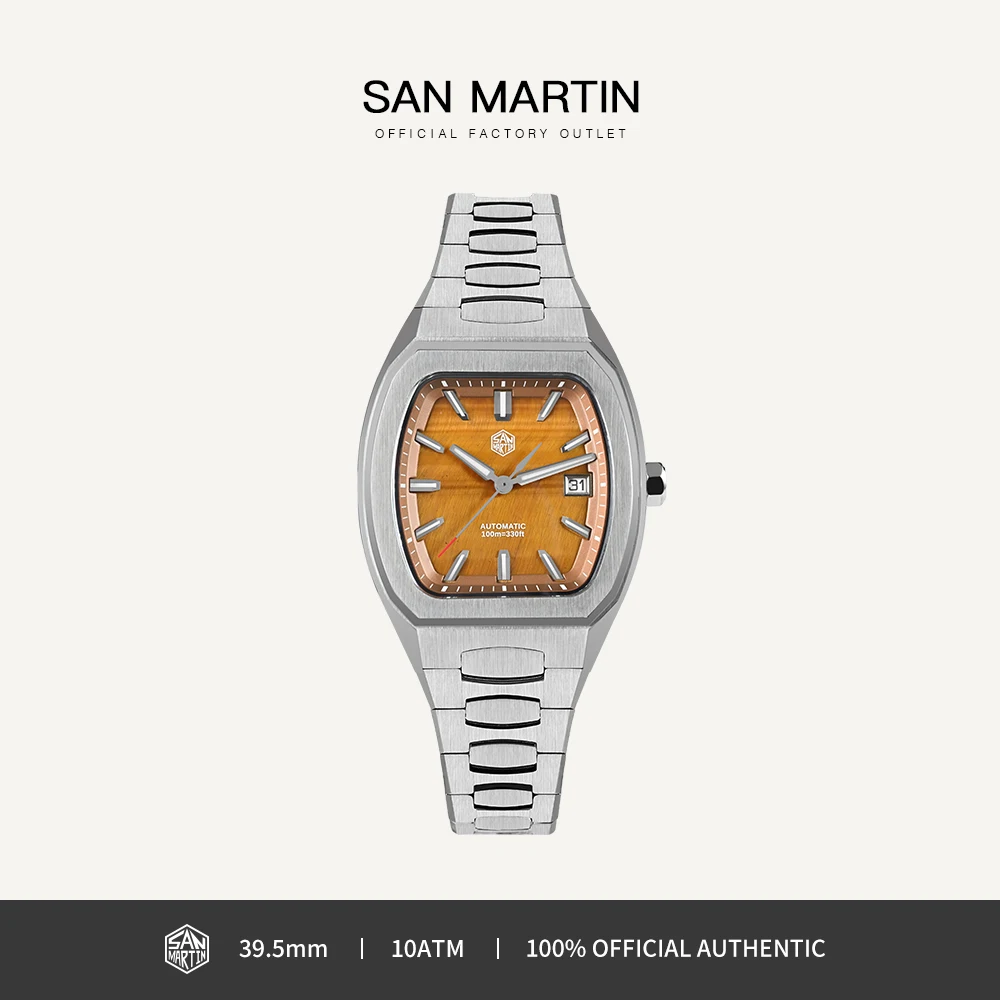 

San Martin 39.5mm Tonneau Men Watch Luxury Business Automatic Mechanical Wristwatches Waterproof 10Bar BGW-X1 Luminous SN0145
