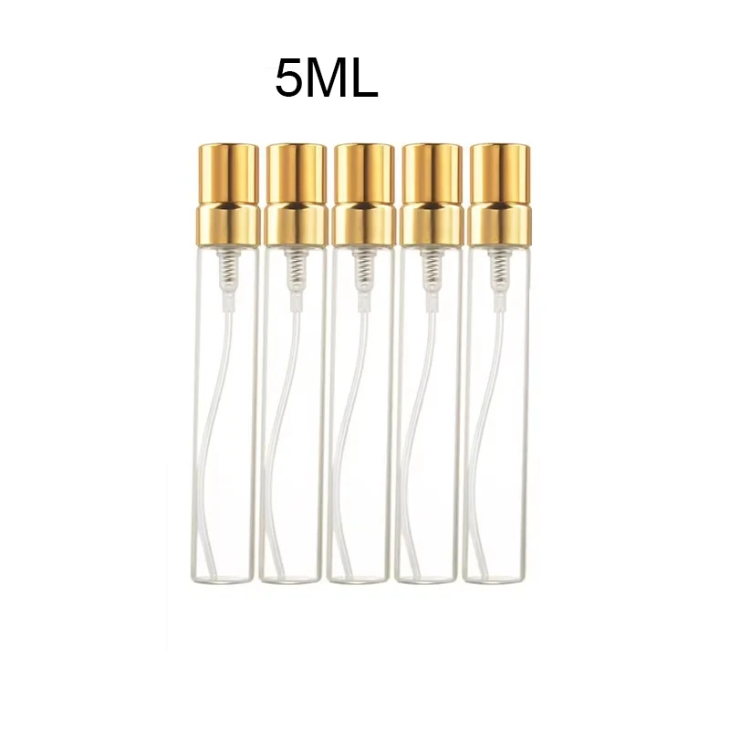 5ml/10ml 5 Stück Glas-Sprühflaschen Nachfüllbarer Parfüm-Zerstäuber Probenfläschchen Dünne Glasfläschchen Gold – Detail 3