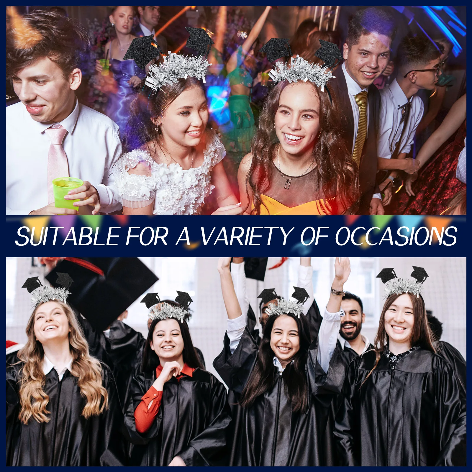 

6 pcs Graduation Cap Headbands Felt Party Hairbands for Women Men Unique Lightweight Comfortable Durable Headband for Ceremony