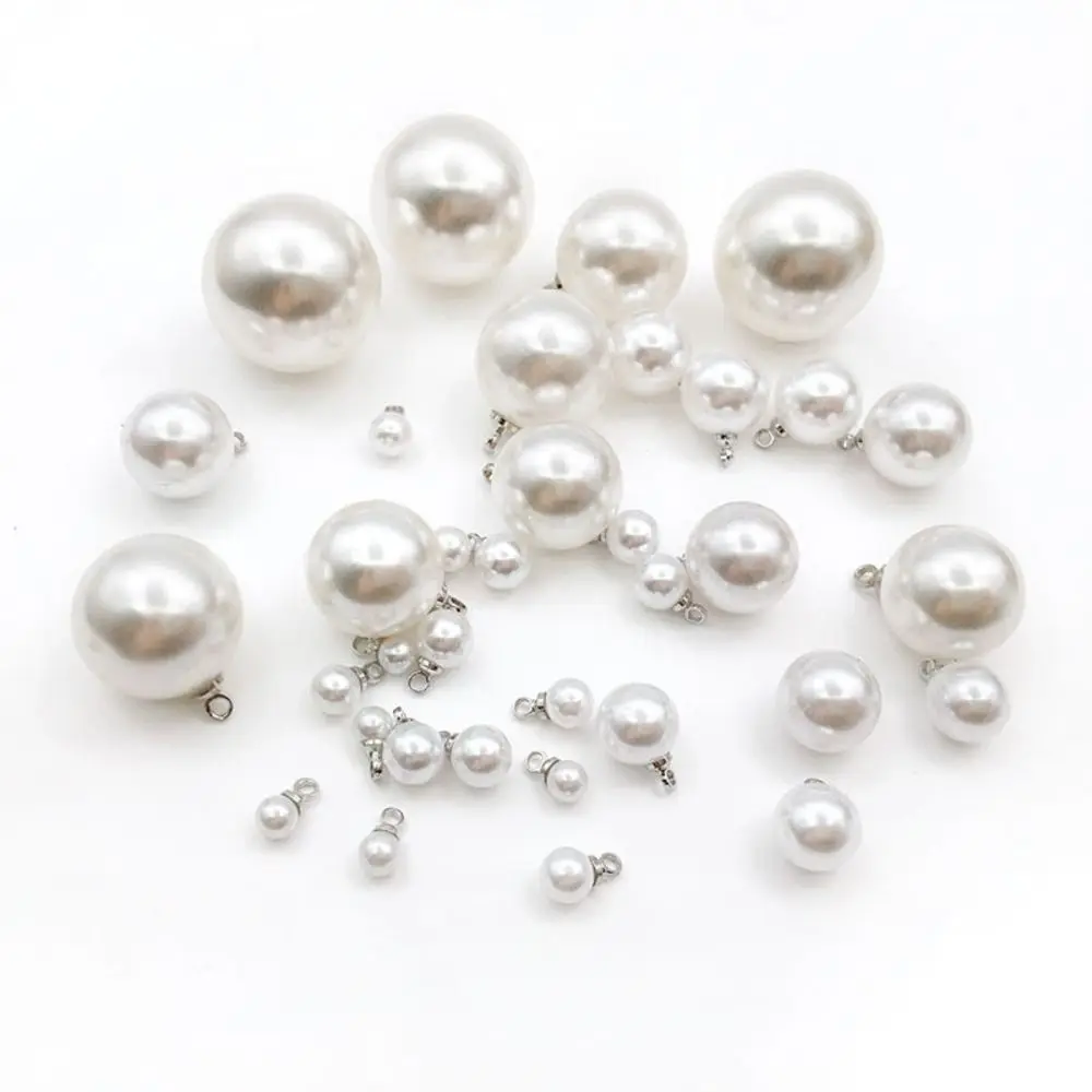 10PCS Jewelry Clothes Decor Artificial Pearl ABS Handmade Imitation Pearl Silver Faux Pearl Buttons for Sweater Girls