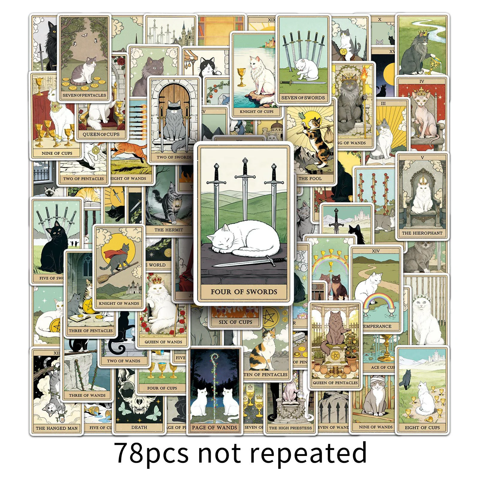 

78PCS Vintage Classic Cat Style Tarot Stickers Laptop Suitcase Guitar Skateboard Waterproof Scrapbooking Decoration Gift