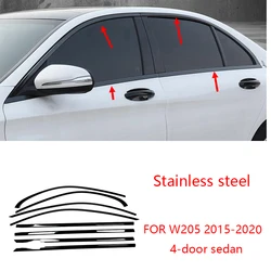 FIT For Mercedes-Benz C-Class W205 2015-2020 black Exterior Window Molding Strip Sill side Cover Trim 8PCS Chrome delete