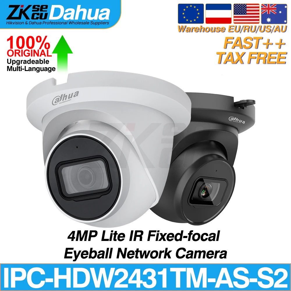 

Dahua Original IPC-HDW2431TM-AS-S2 4MP Lite Fixed Eyeball Network Camera Intrusion Tripwire IR 30M built-in MIC SD Slot POE IP67