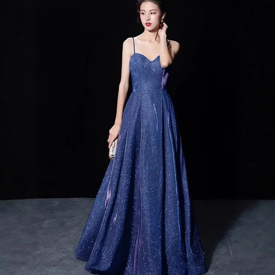 ชุดราตรีผู้หญิงแขนกุดไล่เฉดสีแบบสายเดี่ยวยาวกรอมพื้นทรงเอไลน์สำหรับงานปาร์ตี้หรูหราเอวสูงชุดราตรีออกงานกลางคืน