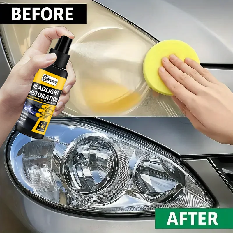 بخاخ مرمم المصابيح الأمامية للسيارة: يزيل الاصفرار والأكسدة، ويستعيد الوضوح الجديد، ودرع الأشعة فوق البنفسجية طويل الأمد لجميع المركبات