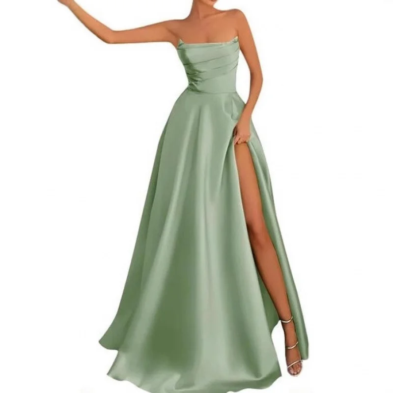 

Новое вечернее платье 2026 года с разрезом и перекрестными бретелями, длинное, для банкетов и торжеств, из синтетического волокна, круглый вырез