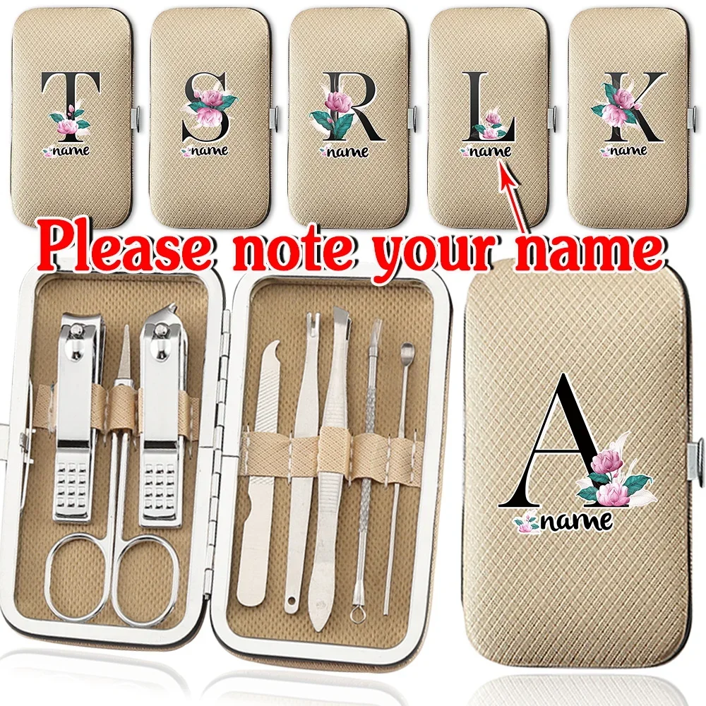 

Customized Name 8Pcs Nail Clipper Set Professional Stainless Steel Manicure Tools Portable Pedicure Organizer Nail Grooming Box