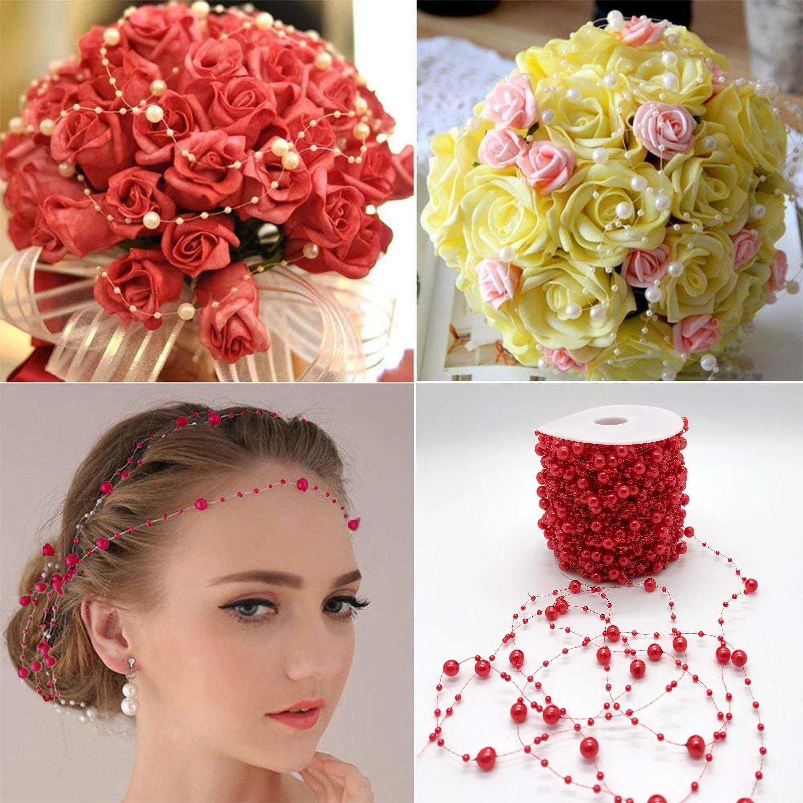 5M Fishing Line Artificial Pearls Beads Chain Garland Ornaments Wedding Christmas Party Decoration DIY Jewelry Accessories