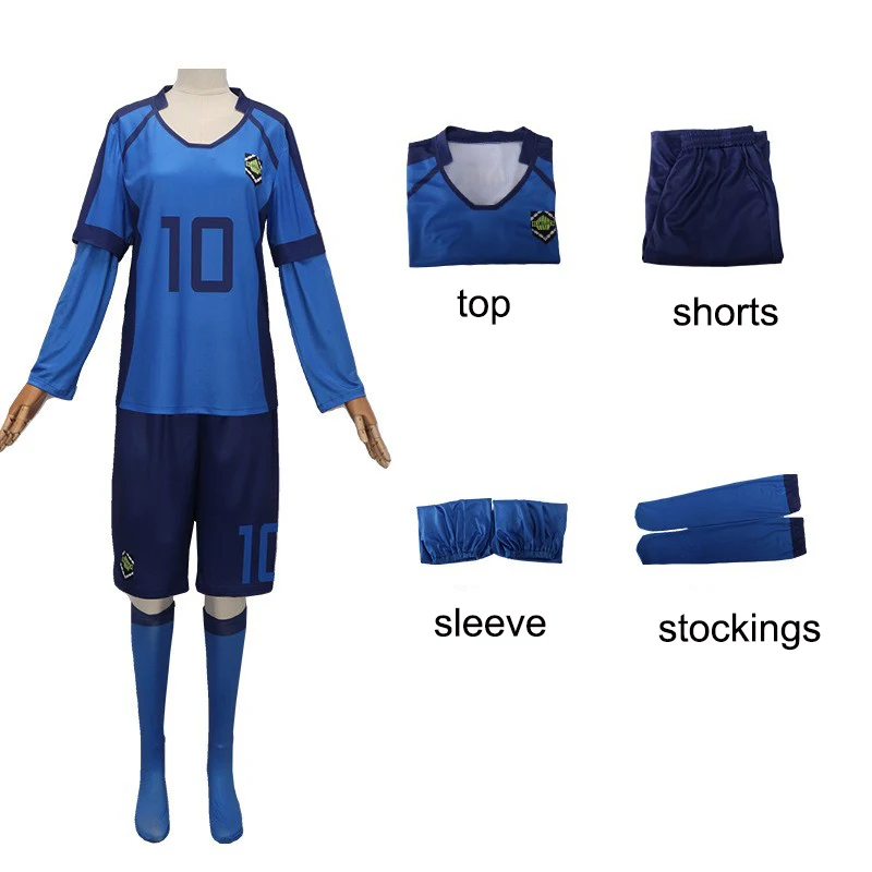 Blue Anime Cosplay Lock Football Jersey Isagi Yoichi Bachira Cosplay Sportswear Chigiri Hyoma Blue Team Uniforms Halloween