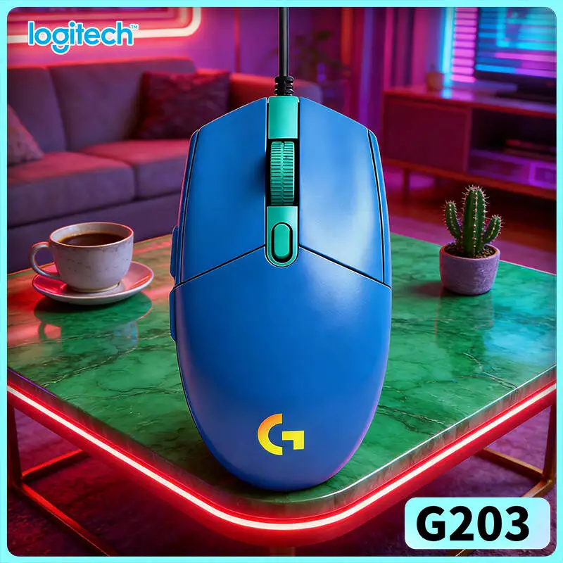 Ratón Óptico RGB Logitech G203, Ligero, 8000 DPI, Diseño Ergonómico para Juego Prolongado G102/G402/M100R