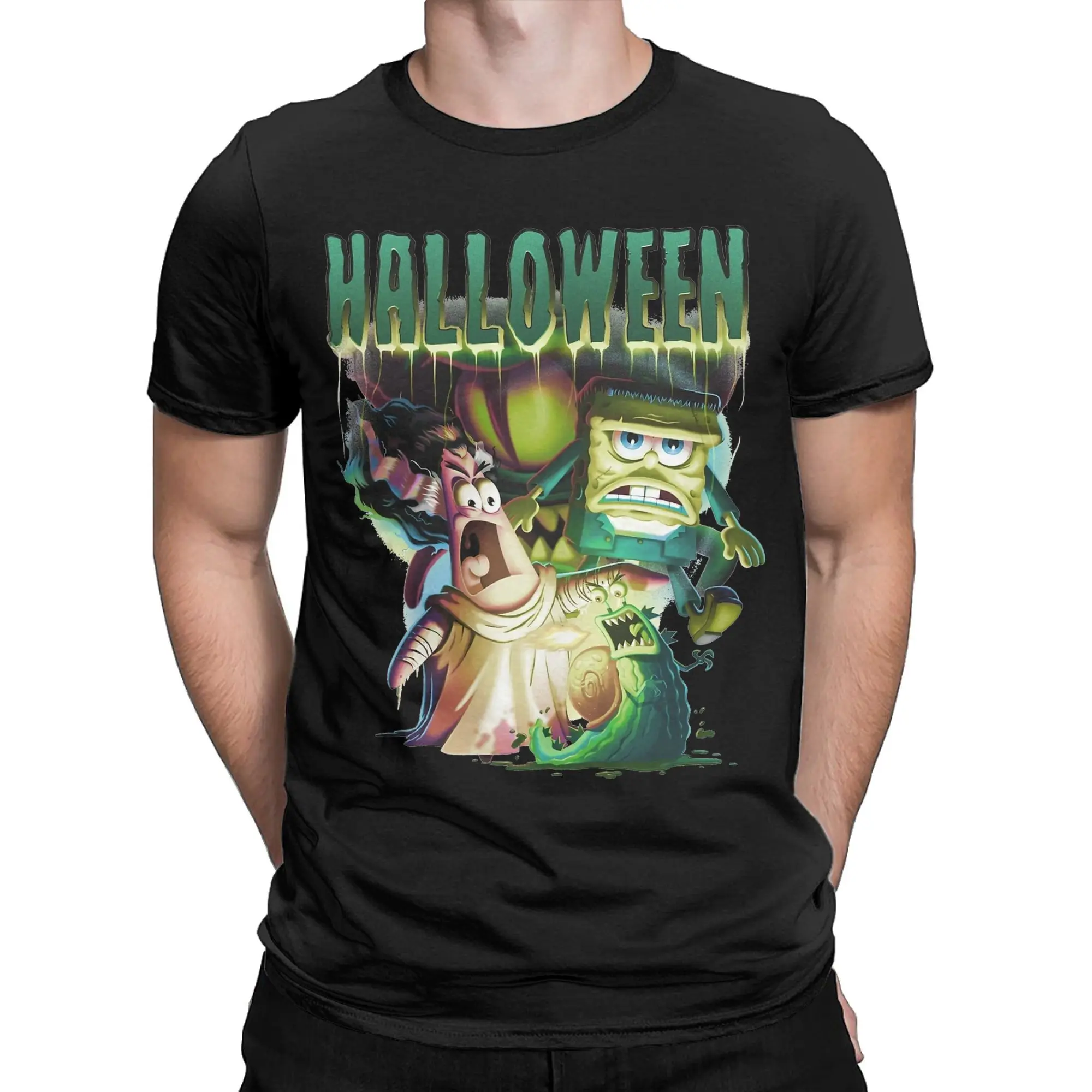 Spongebobed  T Shirts for Men Women Pure Cotton T-Shirt Crew Neck Halloween Monster Group Tee Shirt Short Sleeve Tops Party