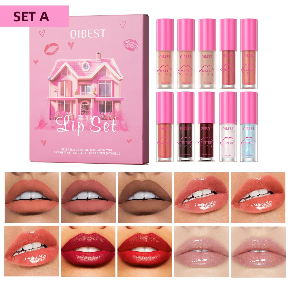 qibest-lips-makeup-set-matte-velvet-liquid-lipstick-lip-gloss-non-sticky-lip-oil-glaze-moisturizing-lip-balm-tint-cosmetics-kits