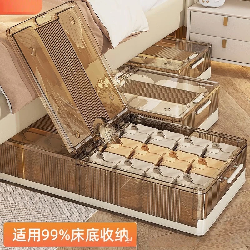 

Plastic Underbed Storage Box with Wheels Foldable Drawer Organizer for Home Clothes