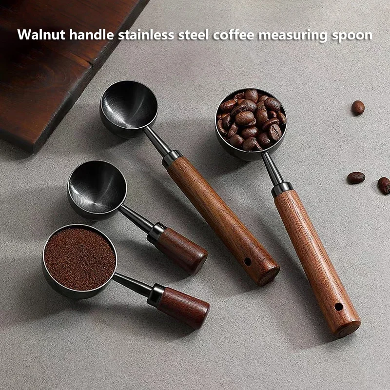 

Новая мерная ложка из нержавеющей стали 304, ложка для кофейных зерен, 30 мл, ручка из орехового дерева, ложка для кофейного порошка, ложка для выпечки