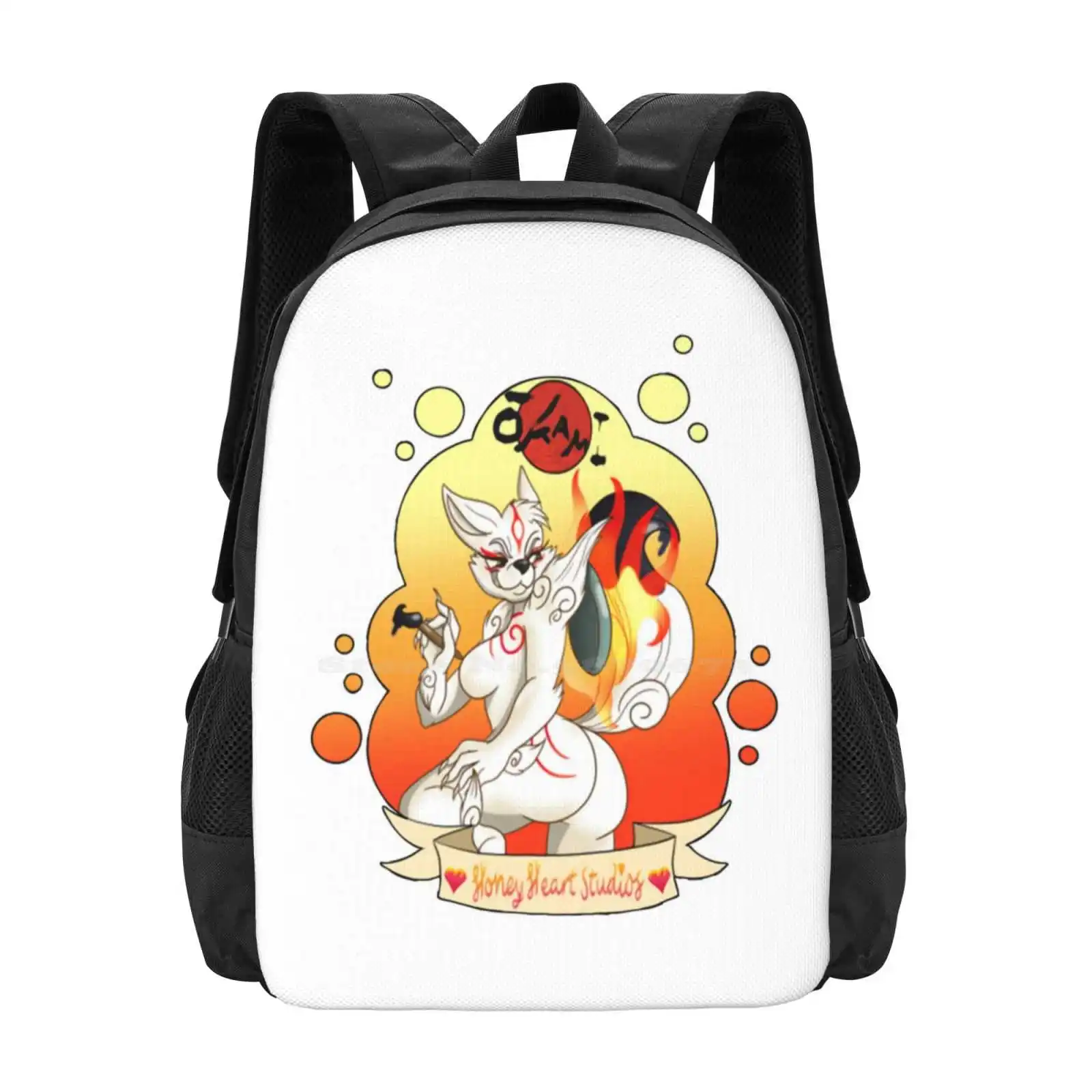 Hot Okami Ink Hot Sale Schoolbag Backpack Fashion Bags Hot Okami Ink Okami Amaterasu Gaming Japanese White Wolf Animal Manga