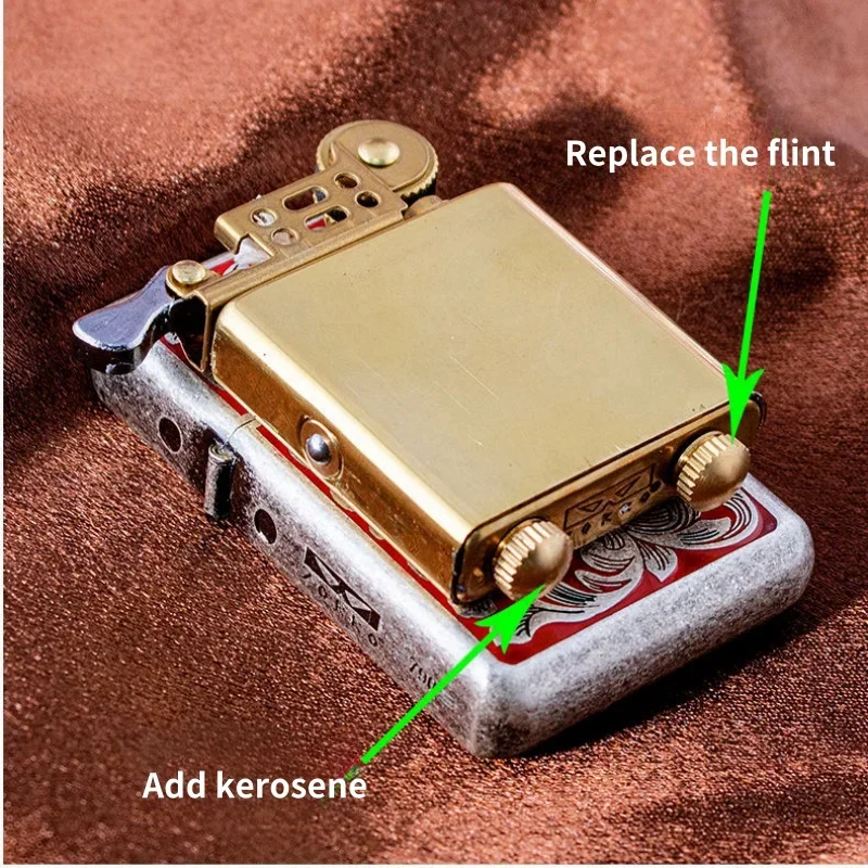 ZORRO Brass Double sided Hand carved Windproof Kerosene Lighter Personalized Retro Collection Wheel ignition Lighters Smoking